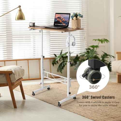 SIDUCAL Small Standing Desk Adjustable Height, Small Mobile Stand Up Desk with Wheels, Rolling Desk for Standing or Sitting, Portable Computer Desk for Walking Pad