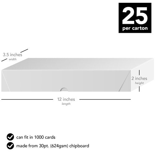 White Business Card Folding Box - Thick and Sturdy Cardboard Boxes for Storage Containers, Packaging, Card Holder and Organizer - 25 per Pack (12" x 3 1/2" x 2")