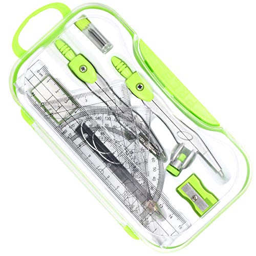 Green Vobou Math Geometry Set 10 Pcs with Compass, Ruler & Protractor for Students and Teachers