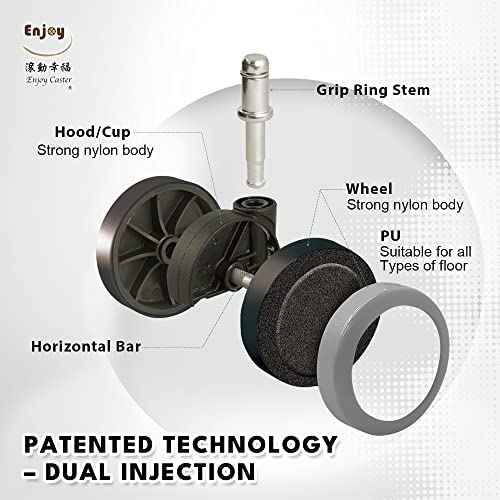 Enjoy Caster | 3 Inch Office Chair Casters for Herman Miller Aeron Steelcase Leap Chair | Dual Injection Polyurethane Wheels for Hardwood Floors | Universal Stem Size 7/16" Office Chairs (7506BUB-16)