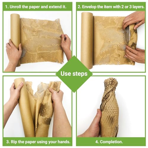 Dish Packing Kit Moving Supplies 15" x660' Honeycomb Wrapping Paper, Large Recyclable Expandable Bubble Cushion Wrap Roll Packing Material for Fragile Items Breakables Plate Glassware Bottle, 80GSM