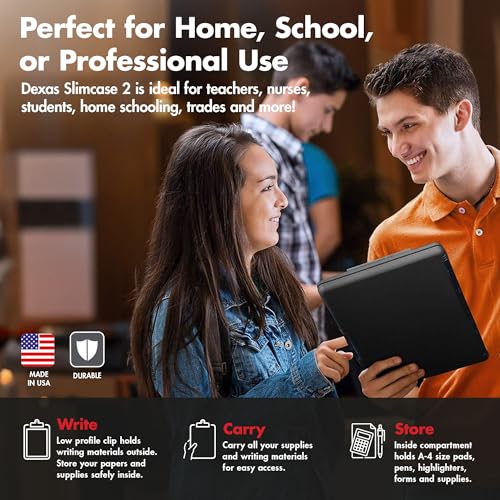 Dexas Slimcase 2 Plastic Clipboard with Storage and Side Opening, Black, Office Supplies Clipboards to Organize, Carry and Store, A4 Holder, Style and Functionality Nursing Clipboards
