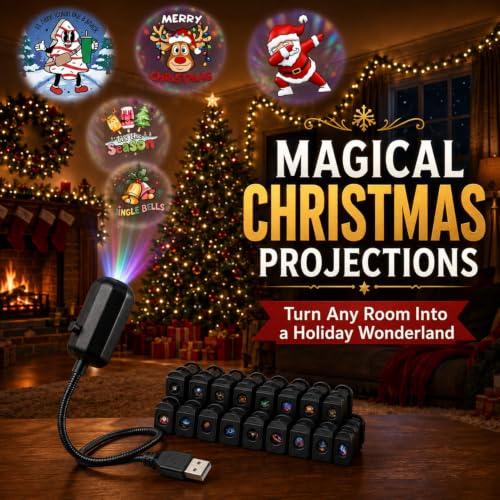 Christmas 10-Piece Upgraded 5D Plug & Play HD Projector with 6 Styles - Night Light for Bedroom, Car Interior, Gaming Room
