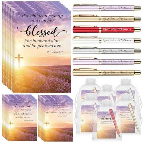Spakon 50 Sets Mother's Day Church Gifts Bible Verse Notebooks Christian Pens with Organza Bags Religious Mother's Day Gifts for Mom