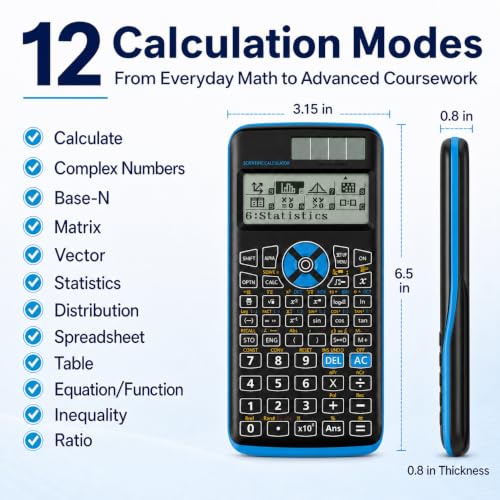 Rudnia Scientific Calculator with 552 Functions, 4-Line LCD, Black