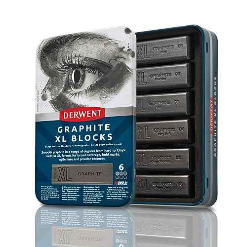 Derwent Graphite XL Blocks 6 Tin, Set of 6, 60mm Extra-Large Block, Water-soluble, Ideal for Sketching, Drawing and Expressive Mark Making, Professional Quality (2306195)