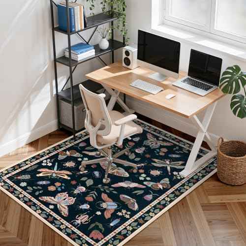 Anidaroel 48"x60" Office Chair Mat for Hardwood Floor/Tile, Black Anti-Slip Computer Chair Mat, Insect Print Office Rugs for Rolling Chairs, Low Pile Desk Floor Mat for Hardwood Floors