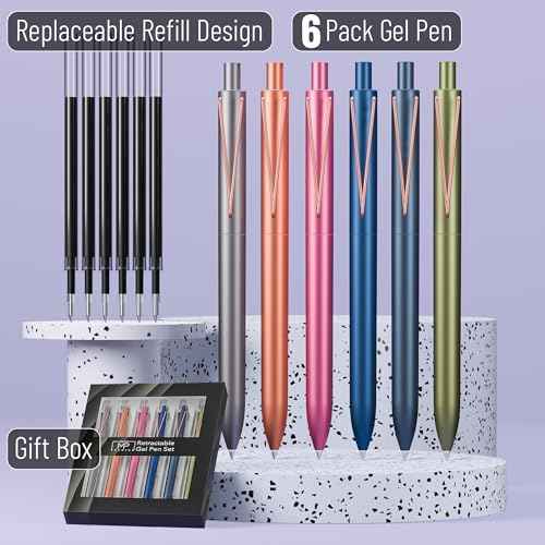 Mr. Pen- Retractable Gel Pens, 6 Pack, Black Ink Gel Pens Fine Point 0.5mm, Metallic Dark Vintage Barrels, Fast Dry