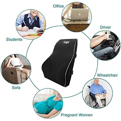 Feagar Lumbar Pillows Back Support Cushions 2025 Extra Large Memory Foam Pillows for Car Seat Office Chair Home, Low Back Pillow Chair Cushions with Extension Strap, Black