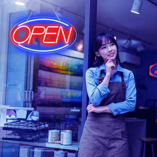 16.5" X 9" Led Neon Open Signs for Business 12V/2A Ultra Bright Led Neon Open Signs Plug In Electric Light Up Open Sign with ON/OFF Switch for Bar Salon Coffee Stores Club Hotel (Oval)