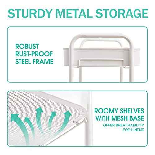TOOLF 3-Tier Metal Rolling Cart with Wheels, Storage Utility Organizer Cart for Kitchen, Bathroom, Office, Baby Essentials & Makeup - Lockable Casters, Easy Assembly, Large Capacity, White