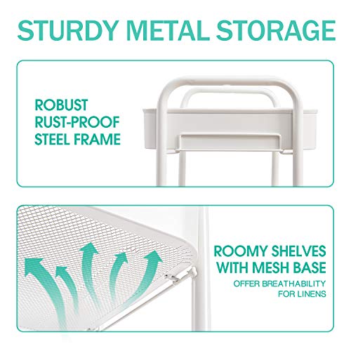 TOOLF White 3-Tier Metal Rolling Utility Cart - Heavy Duty, Tool-Free Assembly