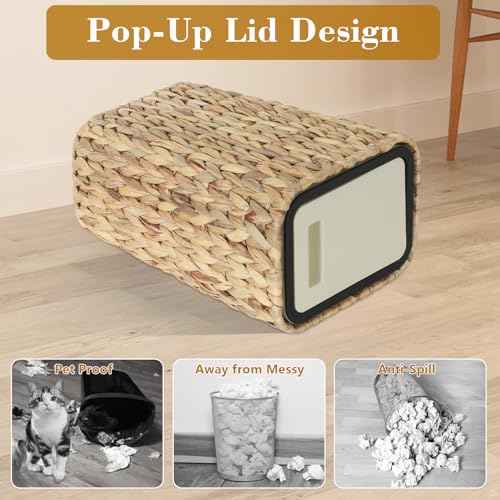Boho Trash Can with Lid for Bathroom,2.6 Gallon Small Rattan Garbage Can with Press Top Lid,Woven Wastebasket and Hamper 2 in 1 Wicker Trash Basket for Bathroom,Kitchen,Living Room,Bedroom