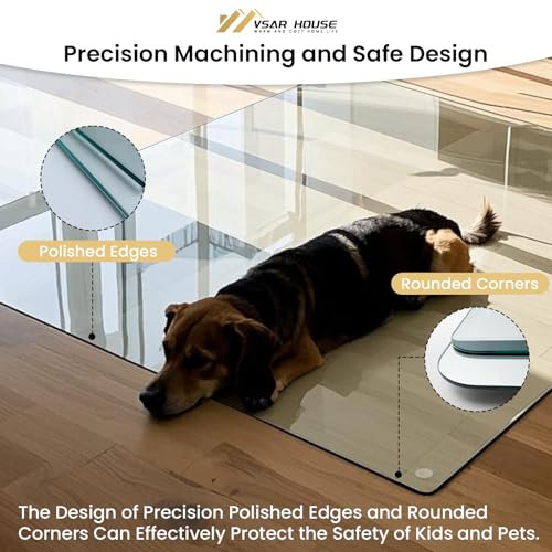 48"x31" Tempered Glass Chair Mat, Heavy Duty Glass Office Floor Mat for Carpet or Hardwood Floors, with Non-Slip Pads, Round Corner and Polished Edge, Effortless Rolling, Thick 1/5"
