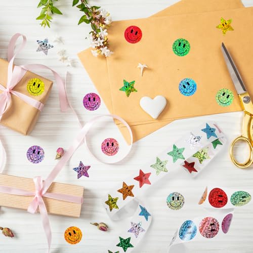 1000PCS Smile Glitter Stickers - 1 Inch Colorful Foil Emoticons for Rewards & Crafts