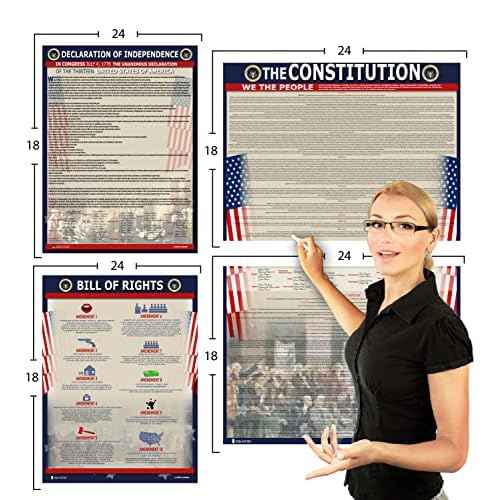 American Founding documents EXTRA LARGE Laminated 3 pack: US Constitution with all amendments, Declaration of Independence and Bill of Rights 24x36) Young N Refined