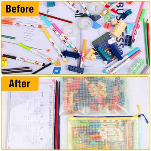 60pcs Large A4 Mesh Zipper Pouch File Bags YOPCDJ Reusable Zippered Pouches for Organizing Classroom, Board Game Storage, Puzzle Bags