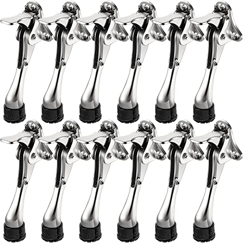 Chumia 12 Pieces Heavy Duty Door Stoppers 5.35 Inches Kickdown Adjustable Kick Down Door Stop for Bottom Easy Pedal with Rubber Tips Commercial(Silver)