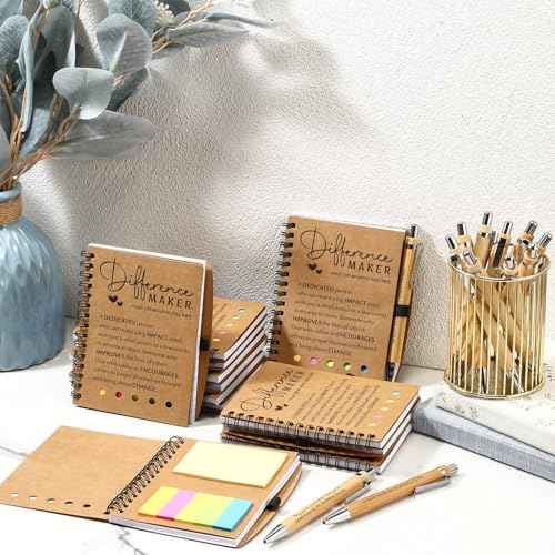 Jetec 25 Sets Inspirational Notebooks Bulk Christmas Employee Appreciation Gifts Spiral Notebook with Sticky Notepad Bamboo Pens for Xmas Thanksgiving Coworker Student Nurse Staff (Difference Maker)