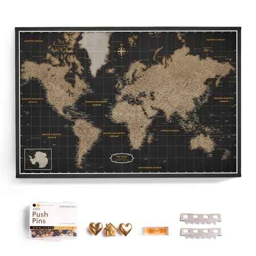 Canvas World Map with Cork Pin Board - English Lettering - Decorative Wall Decoration for All Rooms - Canvas Pictures with World Map Motif (70x50 cm, Pattern 6)