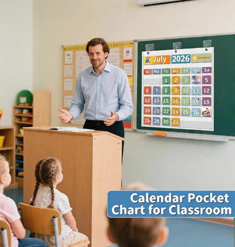 Yoink Classroom Calendar Pocket Chart with 45 Clear Pockets - White / Teacher & School Supplies