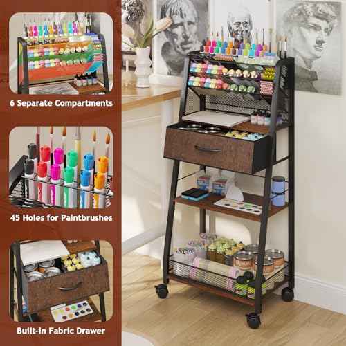 3 Tier Rolling Cart - Metal Utility Cart with Storage Drawer and Wheels, Versatile Art & Craft Organizer for Home, Office, or Studio - Ideal for Storing Brushes, Paints, and Supplies