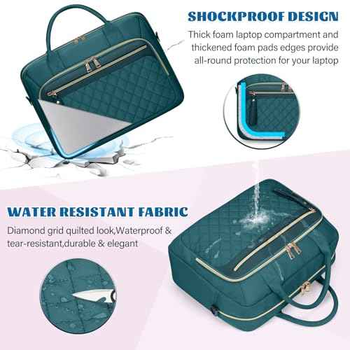 RAINSMORE Laptop Bag 17.3 Inch Briefcase for Women Waterproof Computer Messenger Shoulder Bags Large Laptop Case for Work Business Office Travel College, Dark Green