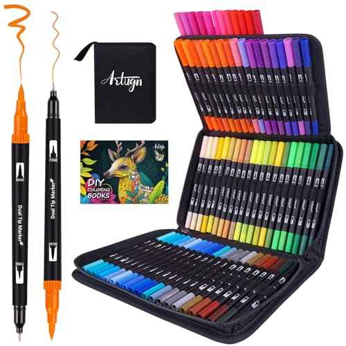 Dual Markers Brush Pens for Adult Kids Coloring Books, 72 Colors Art Marker Set with Fine & Brush Tip Pen for Bullet Journaling, Coloring, Drawing, Hand Lettering, Calligraphy, Art Supplies
