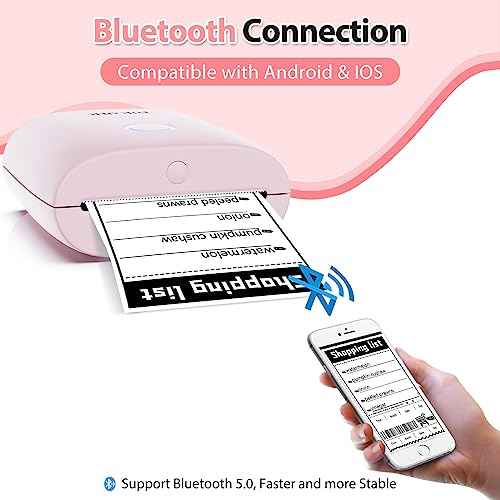 Mini Pocket Thermal Printer - PD-Q2 Portable Bluetooth Inkless Printer Machine 300 DPI Compatible with Android & iOS for 2 Inch Work List,Photo,Receipt,Children DIY,QR Code (Light Pink)