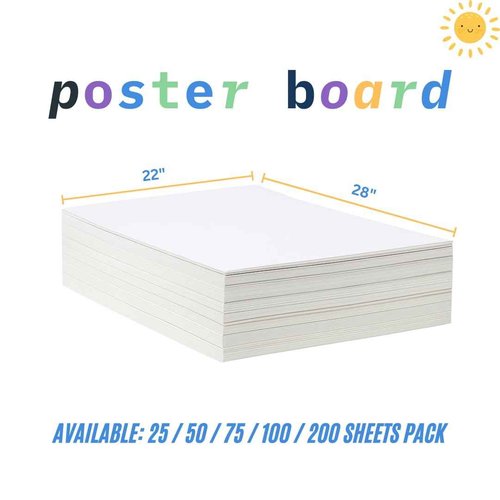Century Lemon™ 22" x 28" White Poster Board, 75 Sheets Superb Multipurpose Bulk Poster Board for School, Office, and Craft Projects, 256-83-003