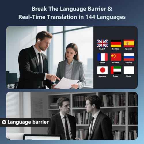 AI Language Translation Earbuds Real Time, Audifonos Traductores Ingl?s Espa?ol, Translator for 144 Languages & Accents, 3-in-1 Translating Headphones with Charging Case, For iOS/Android (Matte Black)