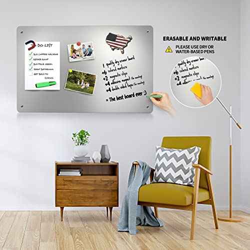 2Pack Magnetic Board,17.1" x 11.8" Magnet Display,for Magnets and Bulletin Board,Suitable for Wall, Refrigerator, Compartment, Cabinet etc,Comes with Dual Lock Tape for Easy Hanging (Silver)