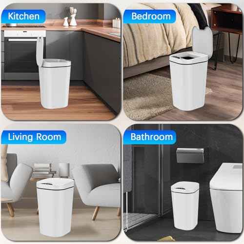 2 Pack Automatic Small Bathroom Trash Can with Lid - 2.5 Gallon Touchless Electric Garbage Can, Motion Sensor Smart Trash Bin, Slim Plastic Trashcan, Waterproof Wastebasket for Bedroom Office (White)