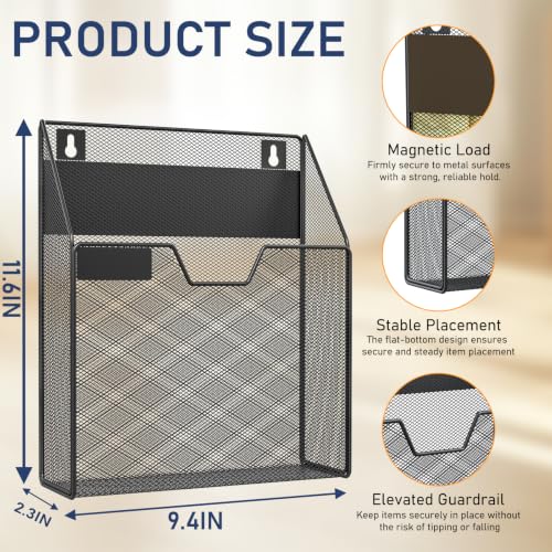 Black 1-Tier Magnetic File Holder Organizer No Drilling Wall Mount for Cabinets