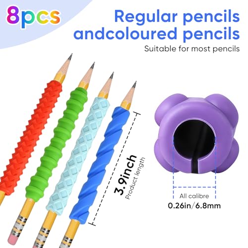 Multicolor Textured Silicone Pencil Grips for Sensory Fidget & Focus, 8-Pack