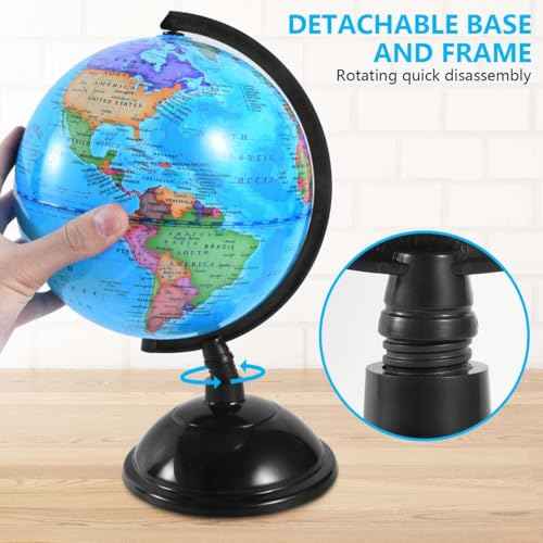8 Inch World Globe with Stand Rotating Earth Spinning Globe for Kids Geography Classroom Education or Decorations (Blue)