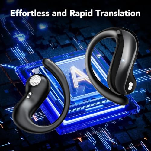 Taopodo Classic Black Open-Ear Bluetooth Headphones with AI Translation, 50H Playtime