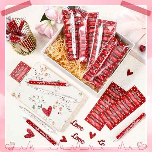 200 Pcs Valentine¡®s Day Christian Gifts Bulk Religious Valentine¡®s Day Ballpoint Pens Jesus Loves Me Pens Inspiring Quote Bookmarks Bible Verse Bookmark for Sunday School Church Friends