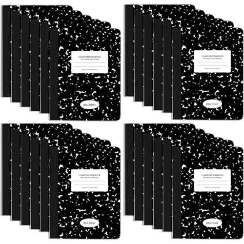 Composition Notebooks, Wide Ruled, 200 Pages (100 Sheets), 9.75" X 7.5" - Hard Cover Binding, Black Marble, Pack of 24