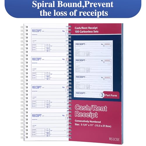 2 Pack Receipt Books with Carbon Copies, 3-Part Carbonless – 100 Sets/Book