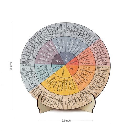 Cchenxxi 5.9IN Feelings Wheel Therapy Tabletop Decor - Wooden Mood Chart for Mental Health & Counseling