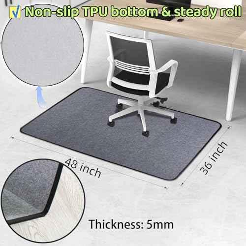 TPU Anti-skidding Office Chair Mat for Hardwood Floor & Carpeted,36'' x 48'' Floor Protector for Rolling Chairs,Heavy Duty Folding Chair Mat for Home and Office Floor Mat (Light Grey)