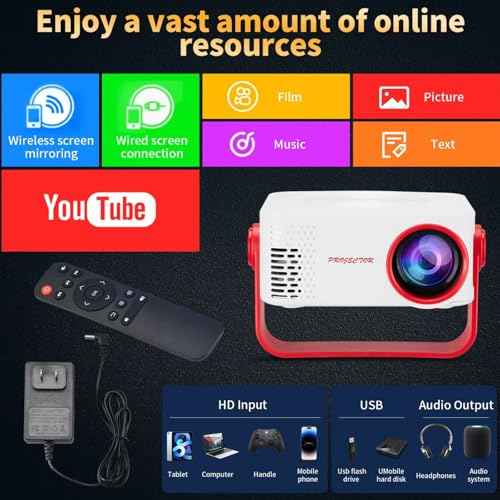 Mini Projector, Portable Projector Upgraded Full HD 1080P Resolution, Smart Movie Projector with WiFi,180¡Æ Rotatable Stand, Compatible with iOS/Android/Windows/USB/HDMI