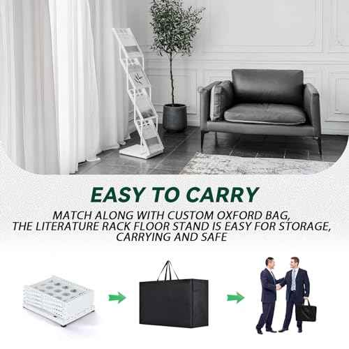 Trade Show Literature Stand Display Rack, Magazine Brochure Catalog Display Stand, Magazine Floor-Standing with Portable Oxford Bag for Office Store Exhibition Trade Show (White)