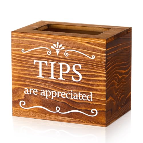 Vesici Burnt Wood Tip Jar for Bartender, 6x4x5 Inch, Tips & Donations