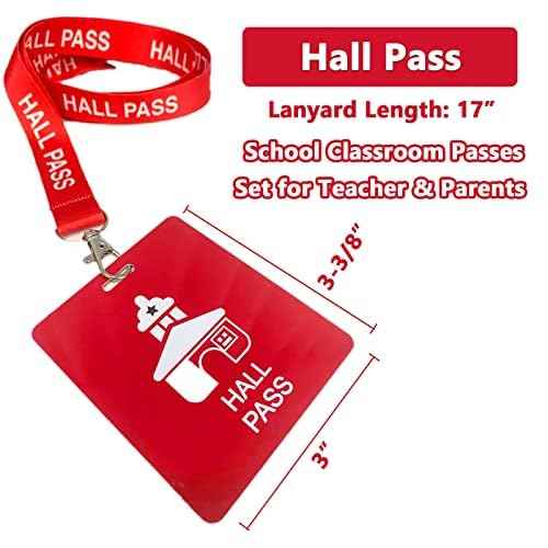 Hall Pass Lanyards with Card Passes,Unbreakable School Classroom Passes Set for Teacher Parents (Hall Bathroom Library Office & Nurse),5 Pcs (Hall)