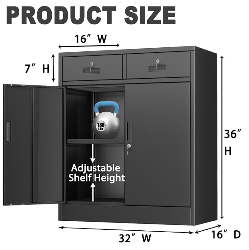 CJF Metal Storage Cabinet, Locking Cabinet with Adjustable Shelf and