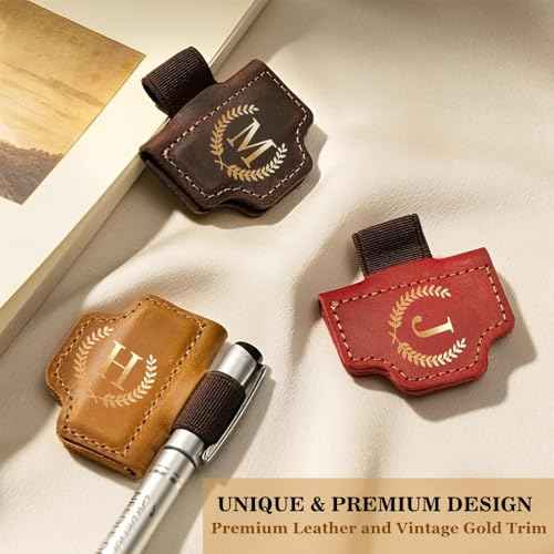 Personalized Bygone Mark Bookmark with Pen Holder, Leather Magnetic Book Markers 26 Letters,Gifts for Book Lovers, Readers, Leather Page Marks for Men Women (Blue, J)
