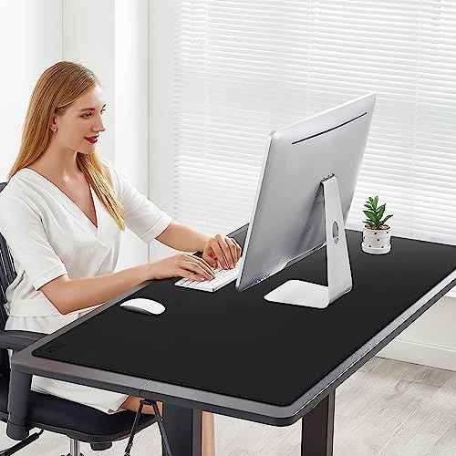 Cacoy 40" x 24" Leather Desk Mat, PU Leather Desk Pad Protector, Desk matt for Desktop, Office Desk Mat, Large Gaming Mouse Pad, Waterproof Desk Blotter Pad for Office and Home (Black)