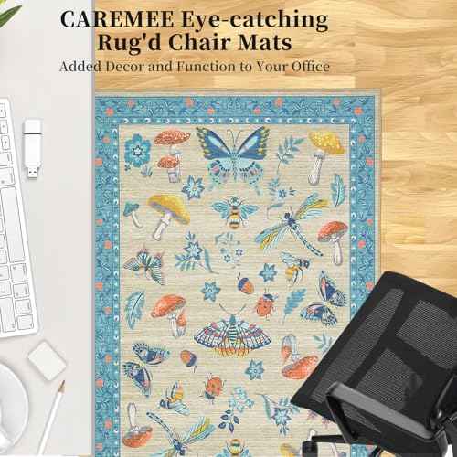 Office Chair Mat for Hardwood Floor,Mushroom 36"x48" Computer Chair Mat for Rolling Chairs Carpet,Under Desk Non Slip Gaming Rug,Low-Pile Rubber Backing Large Protector Mat (Khaki Blue)